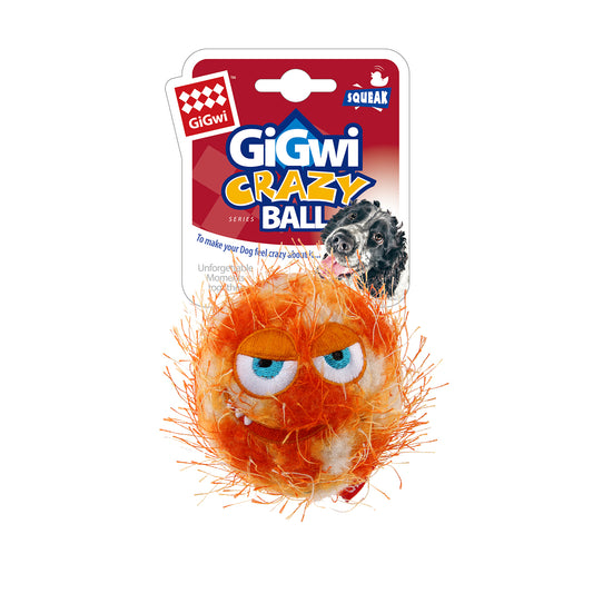 Hundespielzeug Crazy Ball aus Plüsch und Gummi, mit Quietscher, Hundeball / Spielball, orange - Sam & Emma