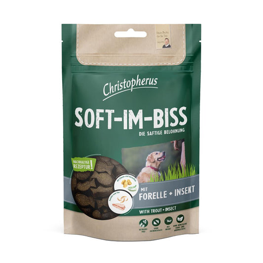 Christopherus Soft-Im-Biss mit Forelle & Insekt Hundesnack Verpackung