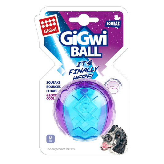 Hundespielzeug Ball mit Quietschelement, Medium, blau / lila - Sam & Emma