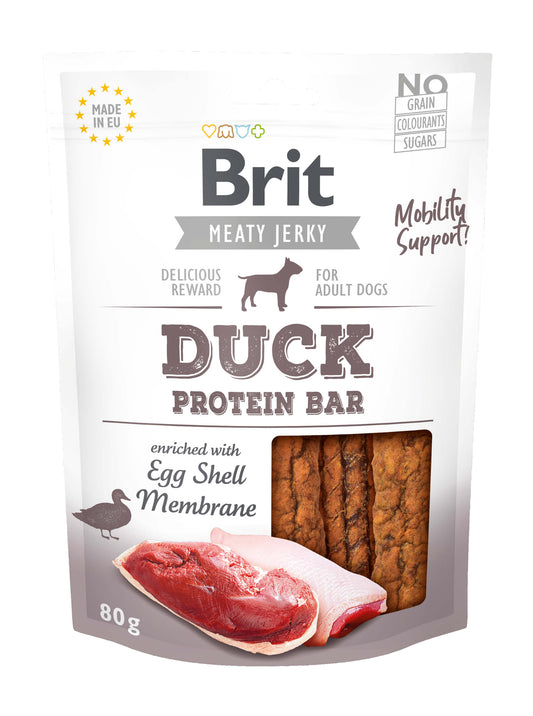Brit Meaty Jerky Duck Protein Bar for Dogs - Grain-Free, High Protein Treat.
