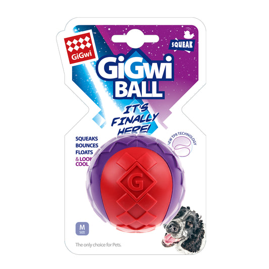Gigwi Hundespielzeug Ball mit Quietschelement, Medium, blau / rot - Sam & Emma